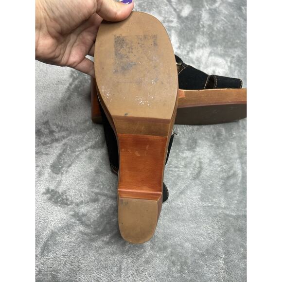 Anthropologie Latigo Iris Black Suede Sandal Platform Wood Chunky Heel Size 8.5 - Picture 3 of 7